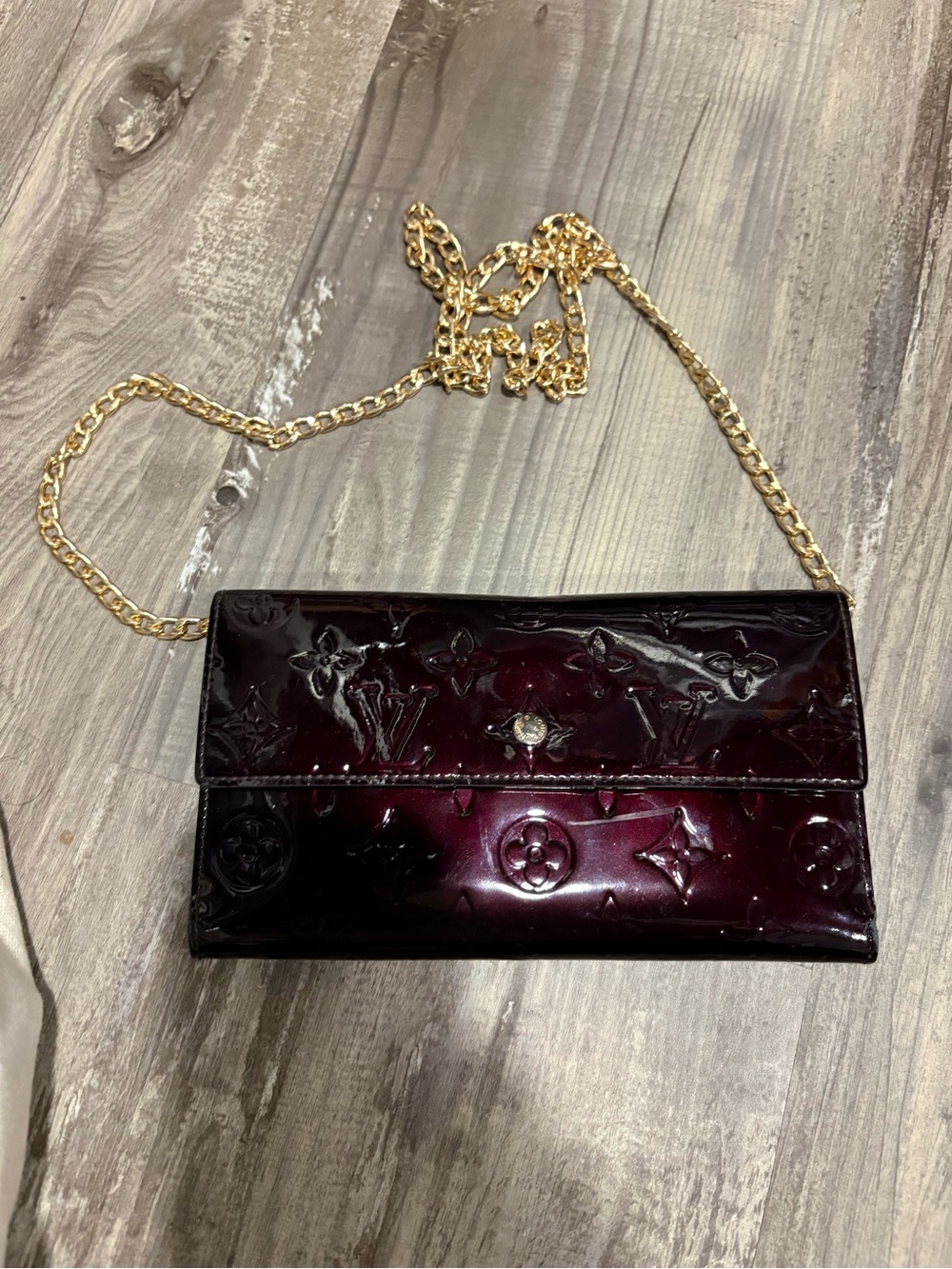 Louis Vuitton Vernis Patent Wallet in Deep Wine Burgundy